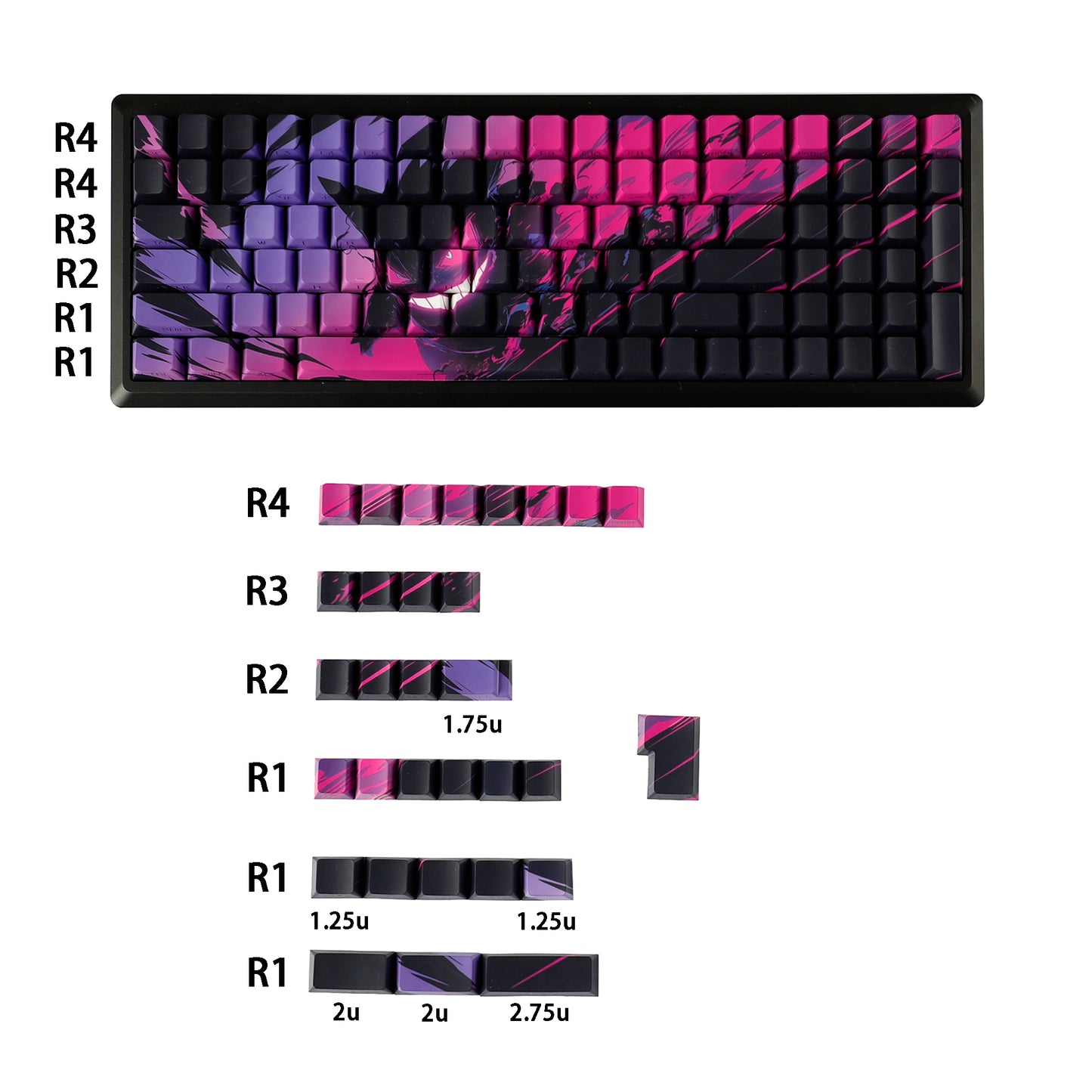 YMDK 131 Coal Briquette Ghost Keycap Cherry Profile Dye Sub Double Shot Sidelit PBT Keycaps for 65/75/87/98/100/104 MX Mechanical keyboard