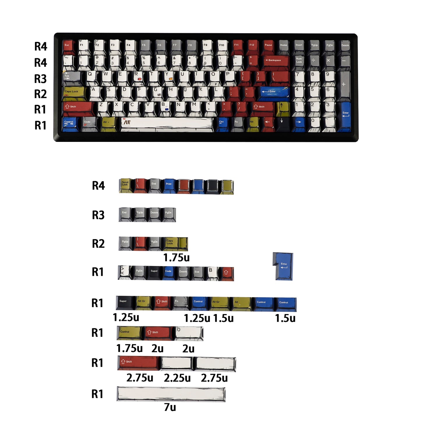 YMDK Retro Manga Theme Keycaps English German QWERTZ Layout Anime Comic Full Set 141 Keys Creative Interesting Homemade Custom Keycap PBT Dye Sub Cherry Profile Key Caps for MX Mechanical Keyboard
