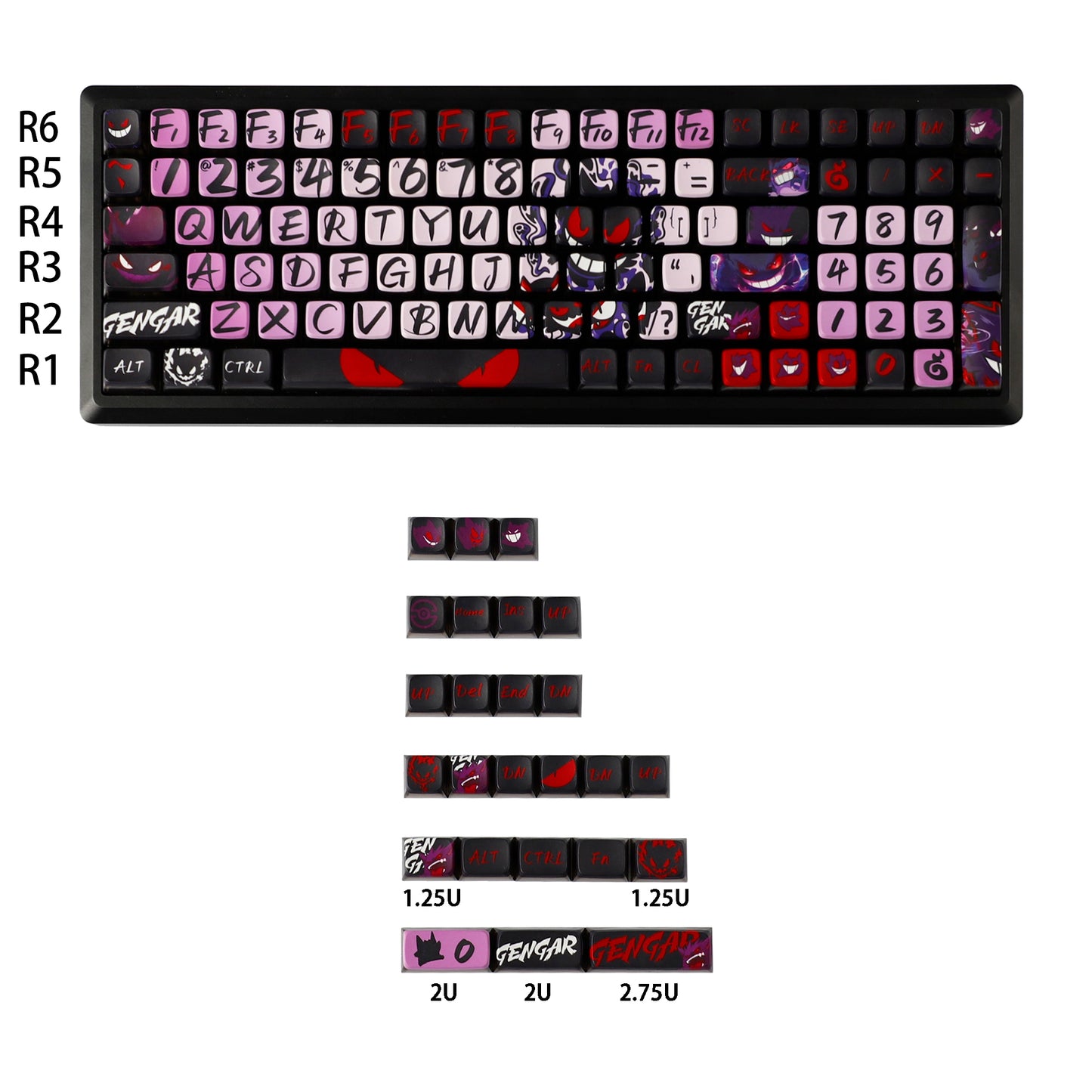 YMDK Evil Briquettes Gengar Cartoon Keycaps Translucent Full Set 122 keys MDA Profile PBT+PC Dye Sub Cool Custom Keycaps for MX Mechanical Keyboard