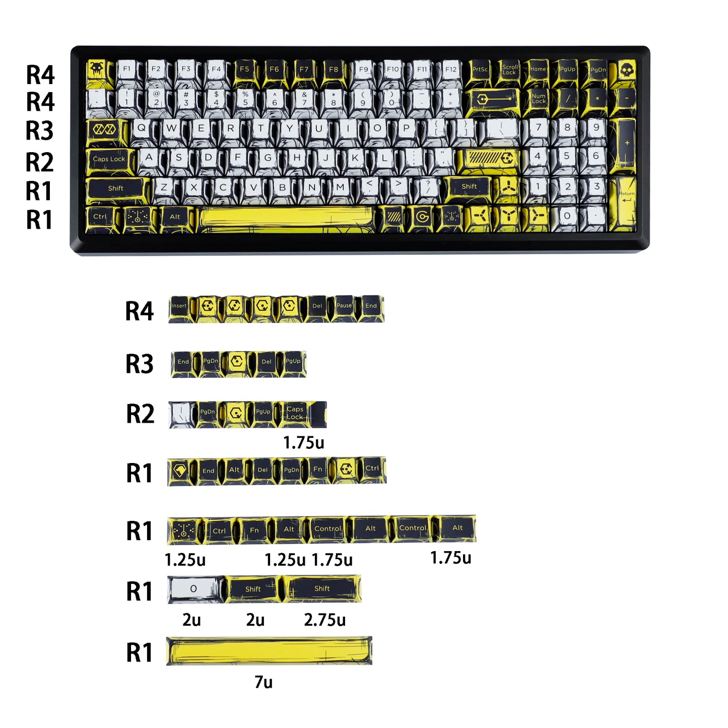 YMDK Virtual War Theme Comic Style Keycaps Full Set 138 Keys Novel Custom Mange Anime Key Caps PBT Dye Sub Cherry Profile Keycap for MX Mechanical Keyboard