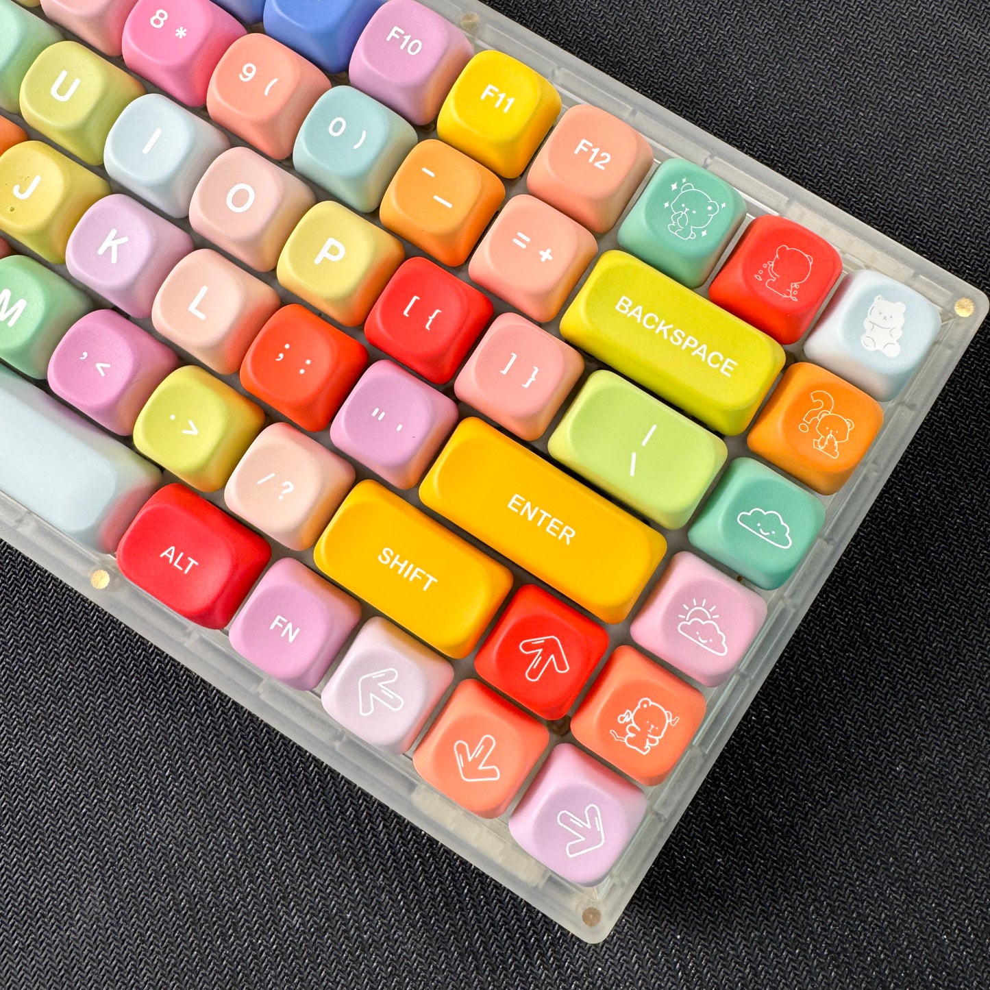 YMDK 134 Keys Color Gummy Cute Bear Theme MOA Profile PBT Material Dye Sublimation Top Print Keycaps for 61/68/84/87/98/104/108 MX Mechanical Keyboard