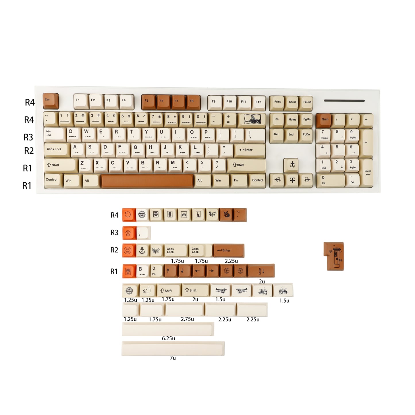 YMDK Vintage Stamp Theme 147 Keycaps(MDA Profile PBT)