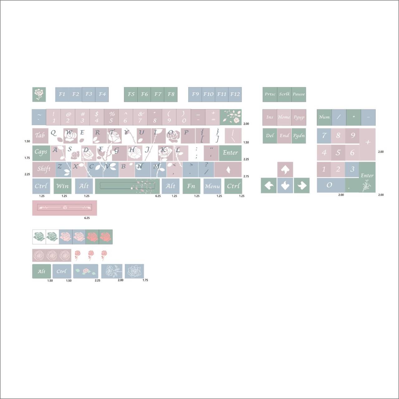 YMDK Old Testament Rose Theme Keycaps Full Set 122 Keys XDA Profile PBT Dye Sub Keycap for MX Mechanical Keyboard