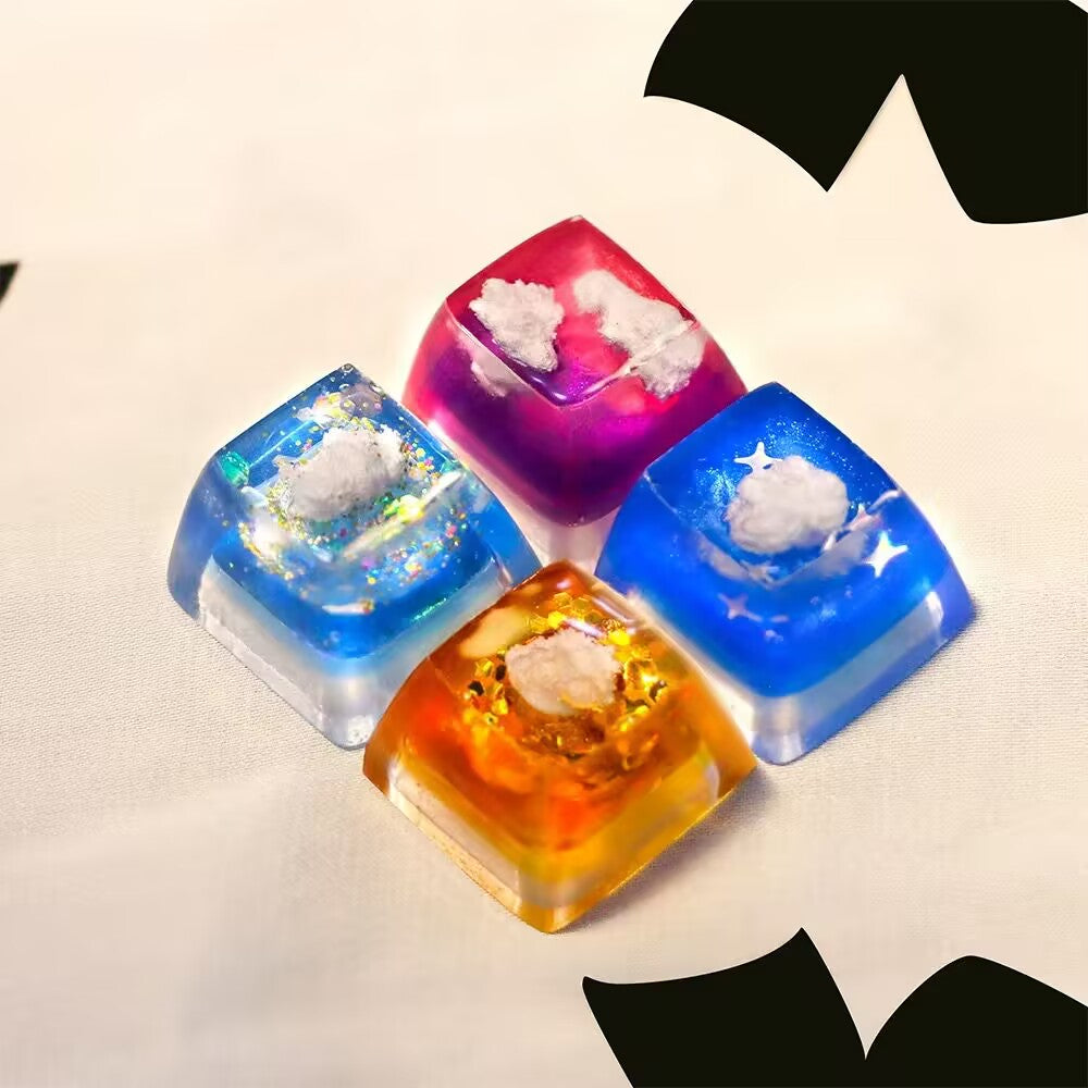 YMDK Sky Light-transmitting Personality Keycaps Clouds Stars Sunrise Sunset Keycap Cute Novel Handmade Creative key Caps for MX Mechanical Keyboard