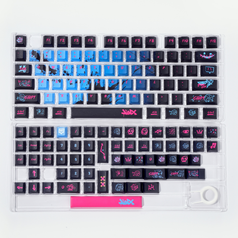 YMDK Black Blue Graffiti Keycaps Full Set 136 Keys Creative Cool Custom Keycaps Cherry Profile Dye Sub for MX Mechanical Keyboard