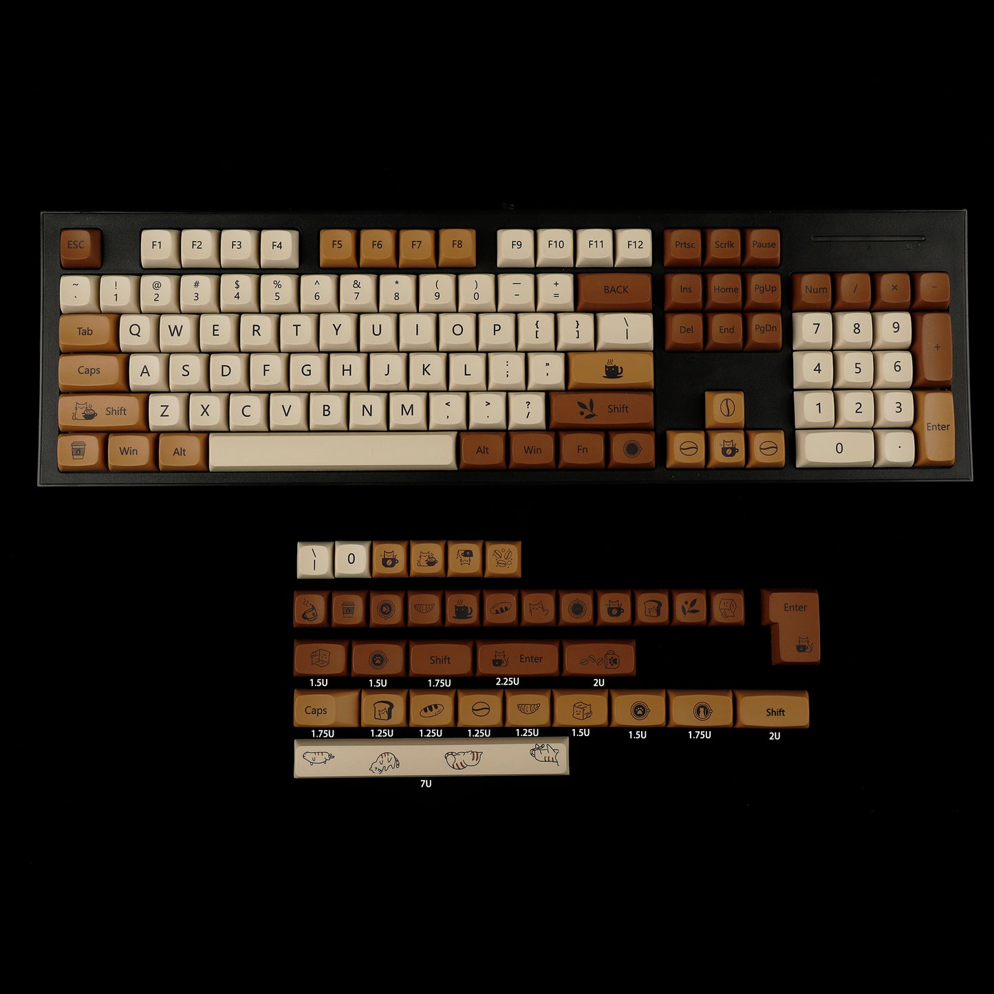 YMDK Coffee Cat 138 Keycaps(ZDA Profile XDA v2 Dye Sub PBT For 104 TKL 60% 96 84 68 64)