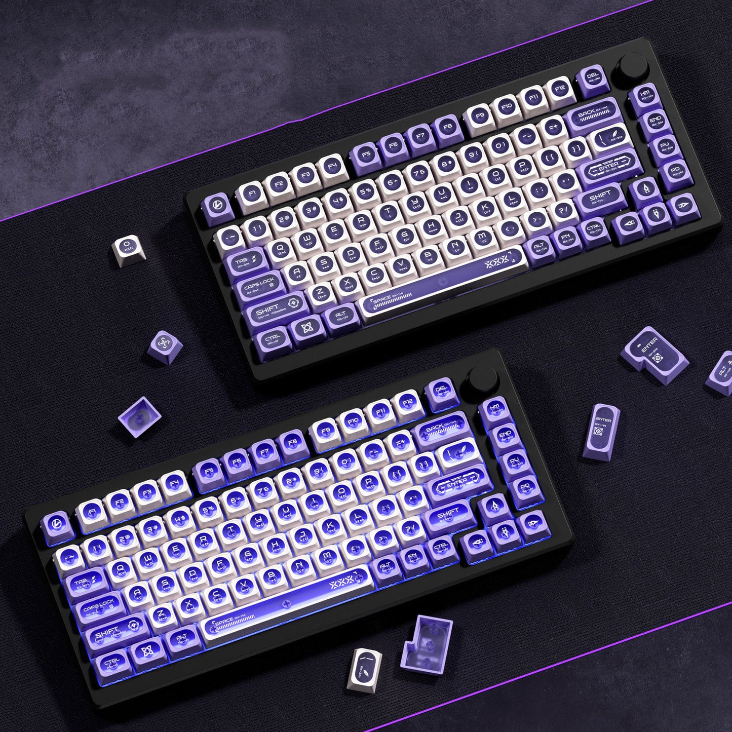 YMDK Crescent Moon Matte Shine Through 136 Key Top Print Keycaps PBT+PC Matte Dye Sub Keycaps MAX Profile for 61/68/84/87/98/104/108 MX Mechanical Keyboard