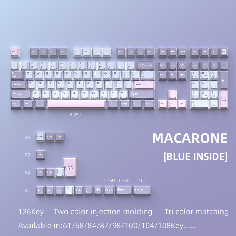 YMDK Macarons Theme Keycaps 126 Keys Cherry Profile PBT Dye Sub Keycaps Cool Custom Key Caps for MX Mechanical Keyboards