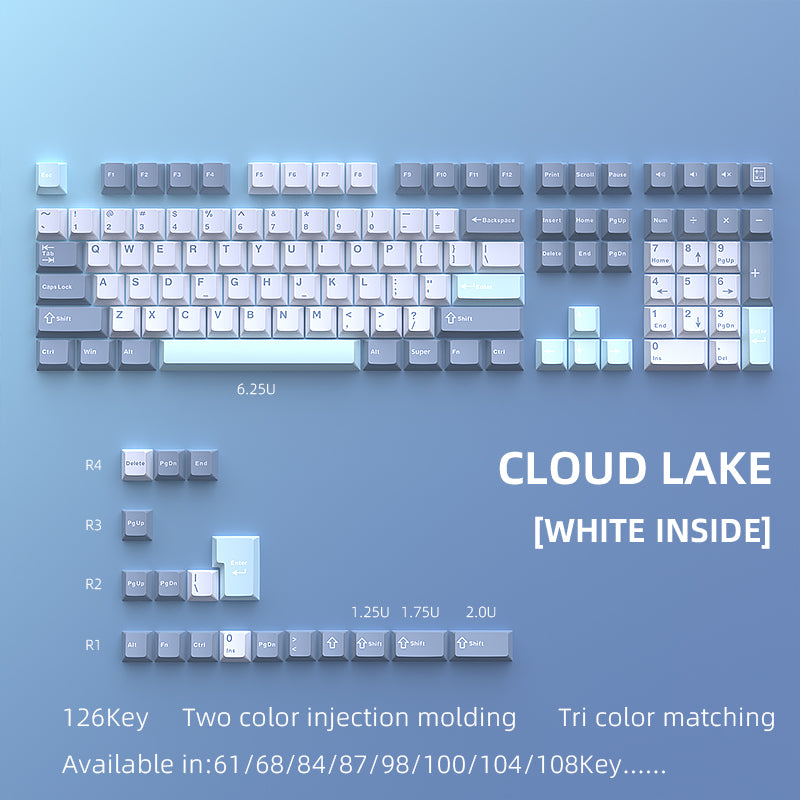 YMDK Cloud Lake Theme Keycaps 126 Keys Cherry Profile PBT Dye Sub Keycaps Custom Key Caps for MX Mechanical Keyboards