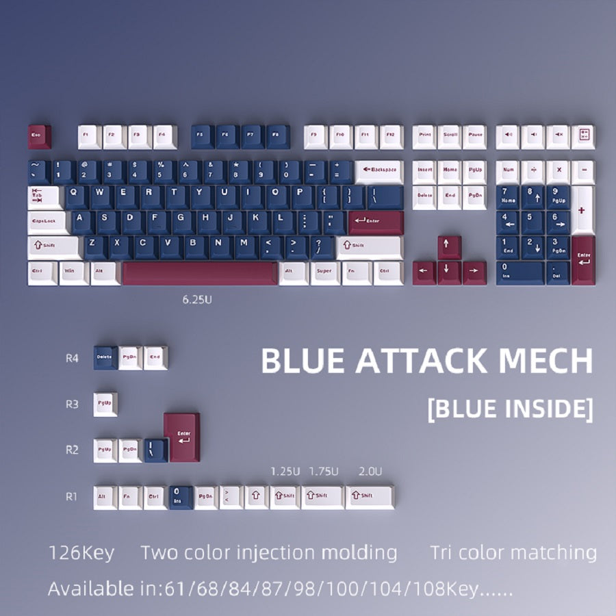 YMDK 126 Keys Blue Mecha Theme Keycaps Cherry Profile PBT Dye Sub Keycaps Cool Custom Key Caps for MX Mechanical Keyboards