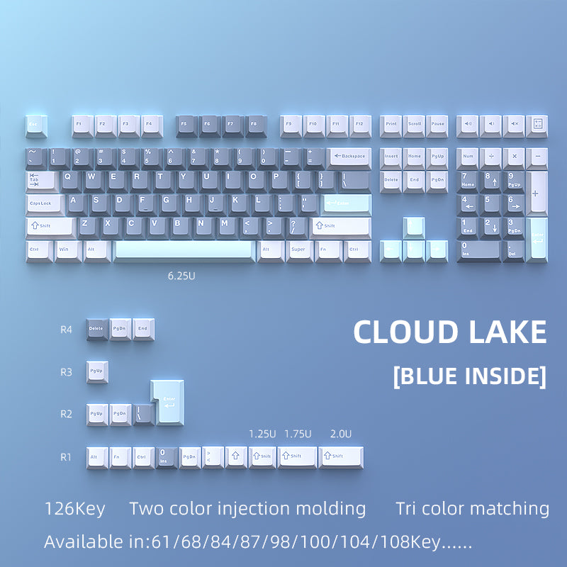 YMDK Cloud Lake Theme Keycaps 126 Keys Cherry Profile PBT Dye Sub Keycaps Custom Key Caps for MX Mechanical Keyboards
