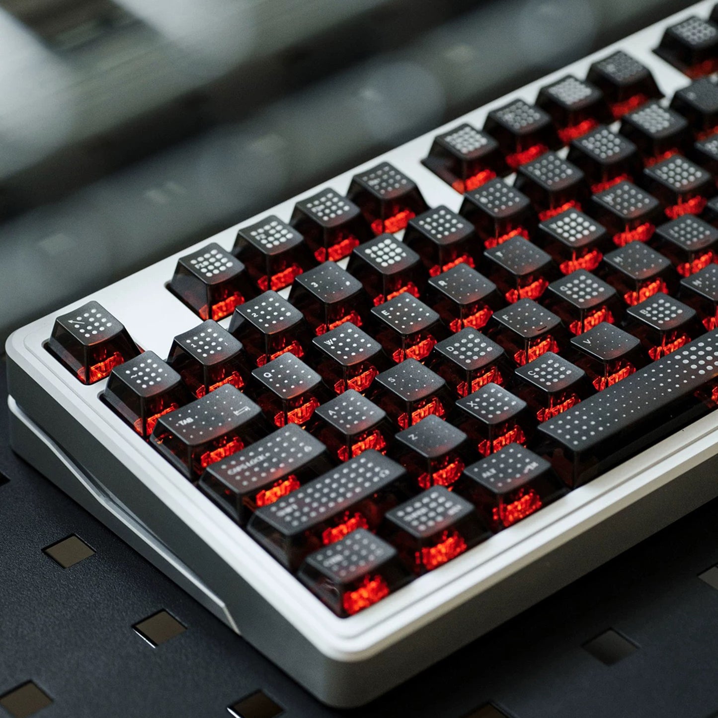 YMDK Polka Dot 142 keys Keycaps Black Frosted Shine Through Cherry Profile PC UV Print Keycap for 61/68/84/87/98/104/108 MX Mechanical Keyboard
