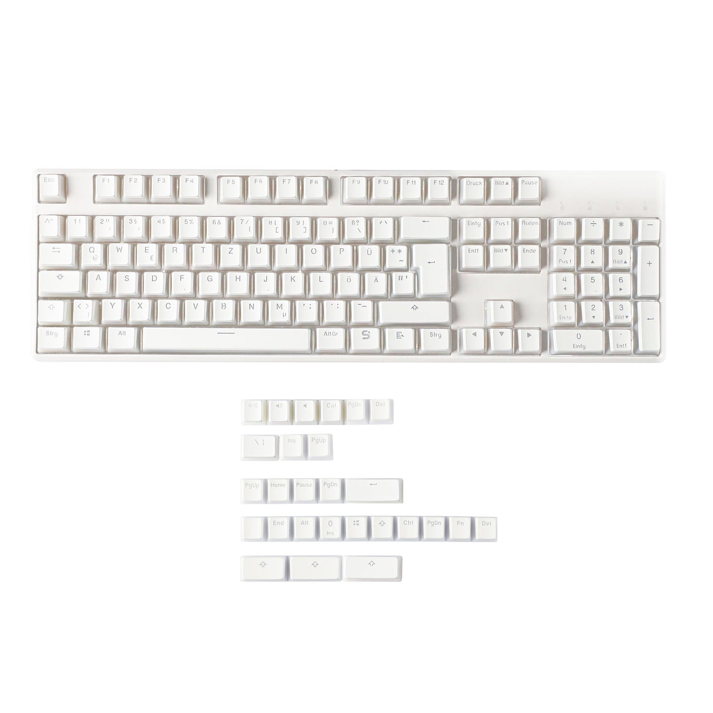YMDK White Pudding Full Set German ISO QWERTZ Double Shot PBT Shine Through OEM Profile Keycap set For MX Switches Mechanical Keyboard