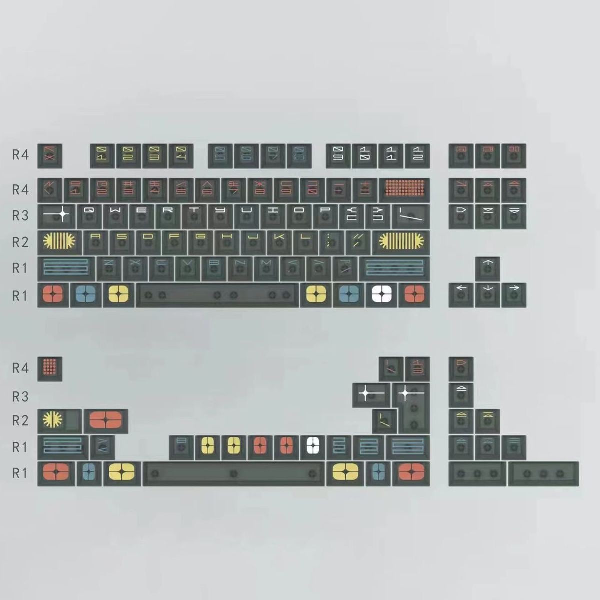 YMDK 122 Keys Exhibition Theme Five Sides Fog Keycaps Shine Through Cherry Profile PC UV Print Keycap for 61/64/68/75/84/87 MX Mechanical Keyboard