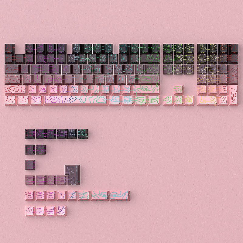 YMDK 134 Keys Color Contour Lines Personality Double Shot Side-lit Dye Sub PBT Cherry Profile Keycap for Most MX Mechanical Keyboard
