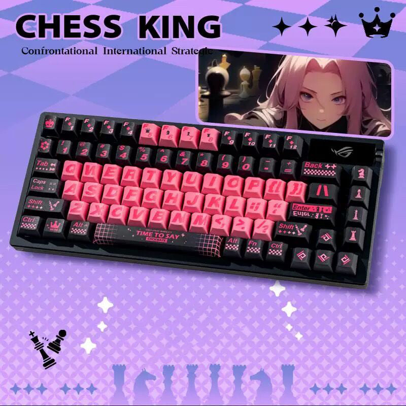 YMDK Chess Theme Full Set Keycaps 146 Key Black Powder PBT Cherry Profile Dye Sub for Mechanical Keyboard