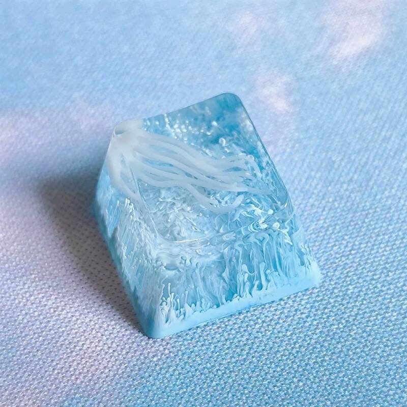 YMDK Coral Jellyfish Personality Keycaps Blue Ocean Translucent Key Caps Handmade Resin Keycap for MX Mechanical Keyboard