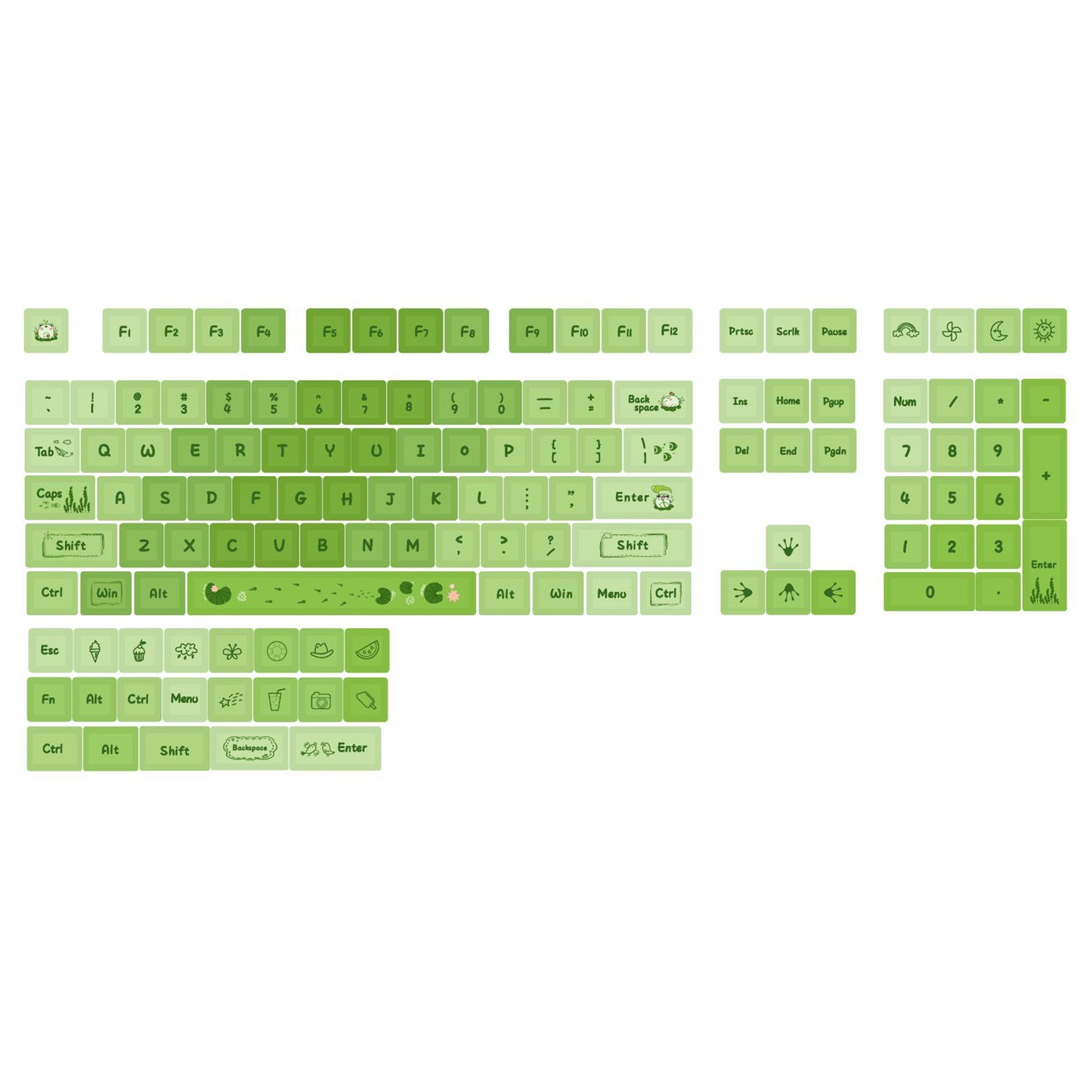 YMDK Lotus Pond Theme Keycaps Full Set 127 Keys XDA Profile PBT Dye Sub Key Cap for MX Mechanical Keyboard