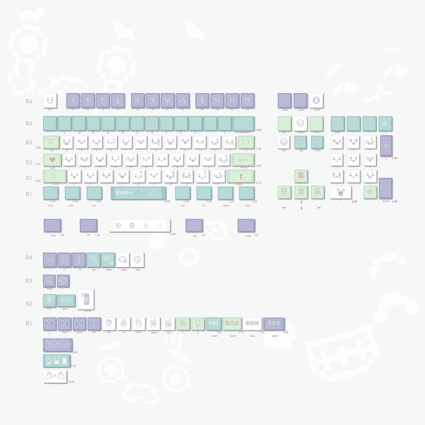 YMDK Emotional Era Theme Keycaps Full Set 139 Keys Sidelit Cherry Profile PBT Dye Sub Keycap for MX Mechanical Keyboard