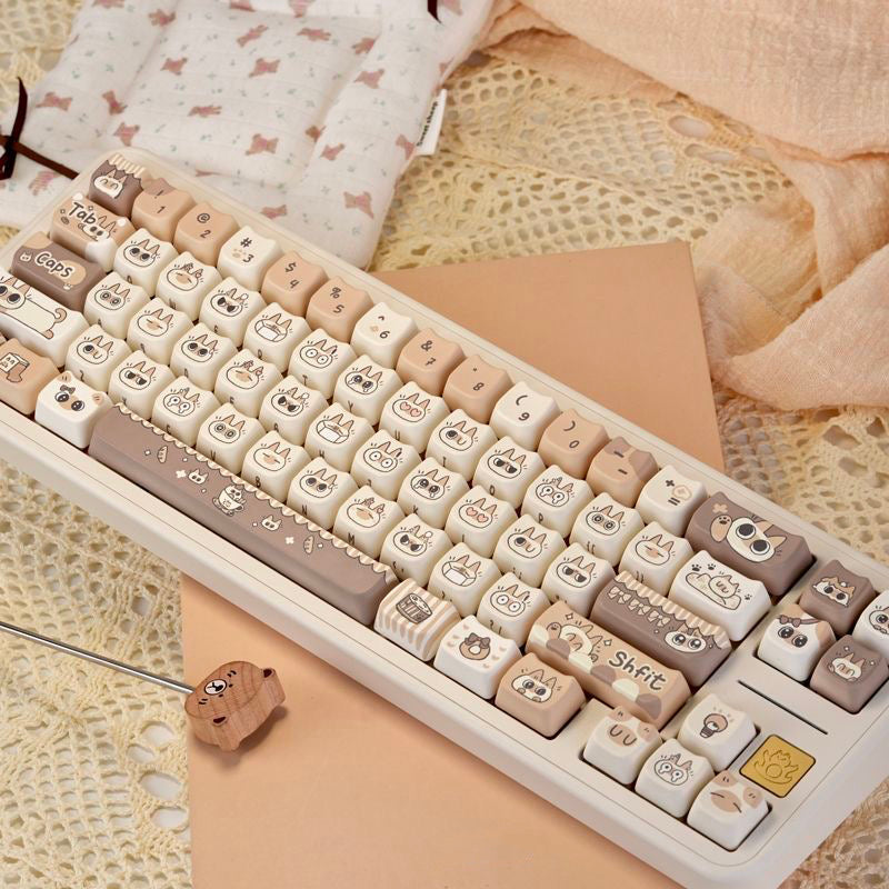YMDK 132 keys Siamese Cat Theme MAO Profile Cat Head Pattern Dye Sub Cute PBT Keycaps for 61/68/87/98/104/108 MX Mechanical Keyboards