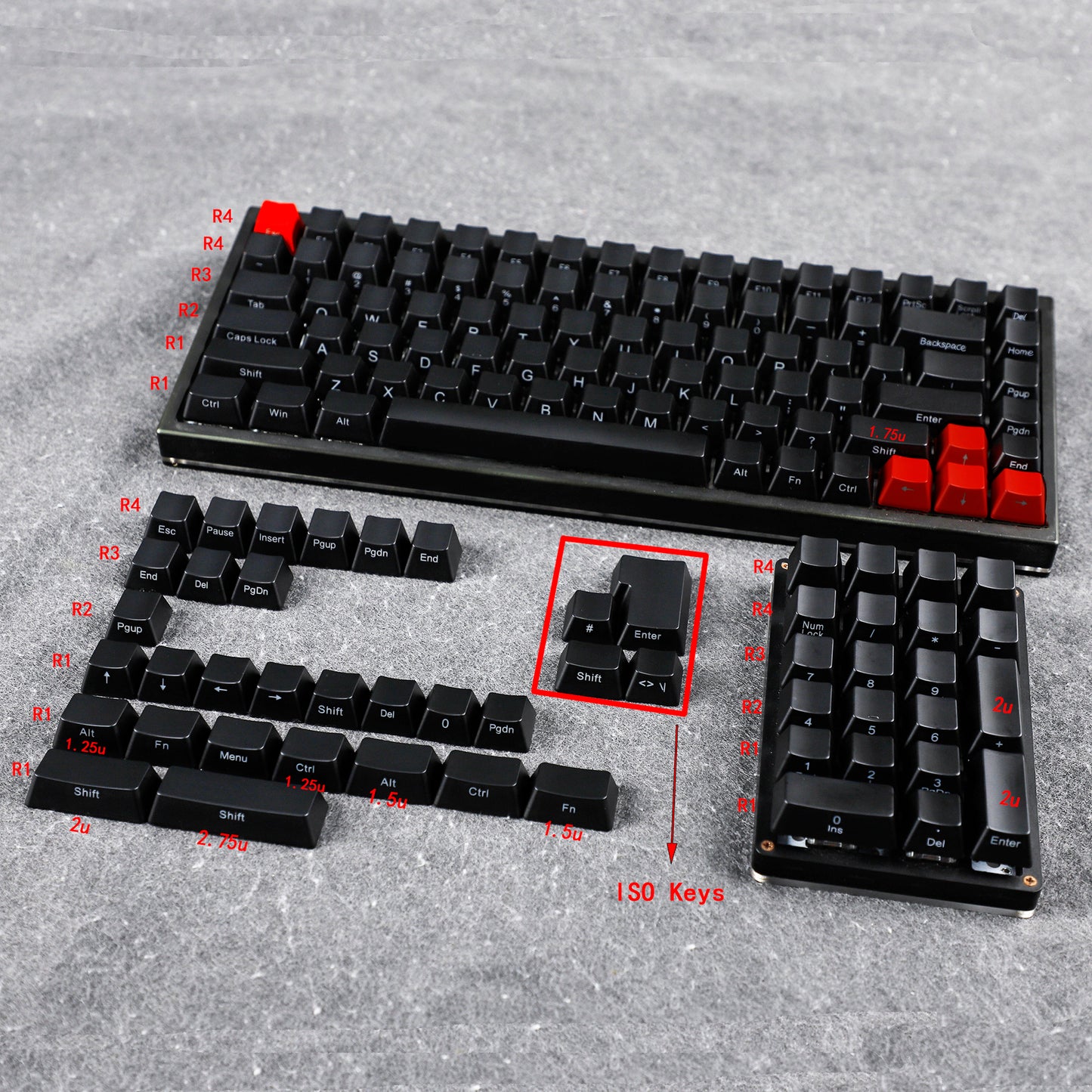 YMDK Black Red Sild-lit 136 Keycaps(ABS UV Coated OEM Profile 1.2mm/108 104 96 87 61 68 NJ80 GMMK84 KBD75 KBD67 XD64 GK64 Using)