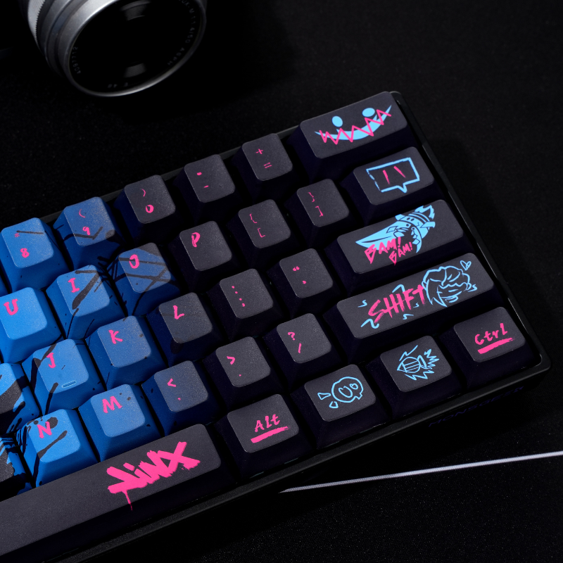 YMDK Black Blue Graffiti Keycaps Full Set 136 Keys Creative Cool Custom Keycaps Cherry Profile Dye Sub for MX Mechanical Keyboard