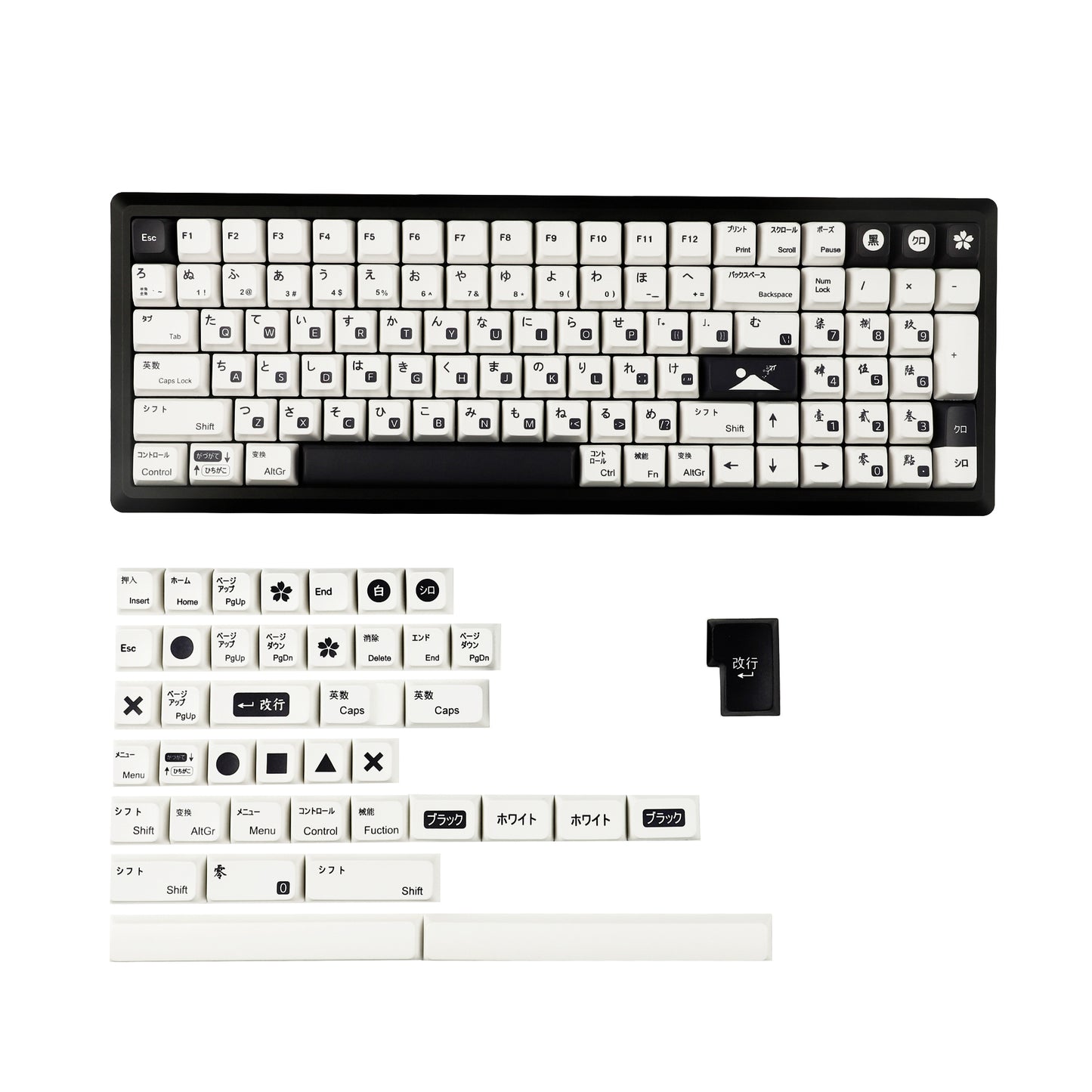 YMDK Black White Dye Sub Japanese Keycaps(MDA Profile PBT )