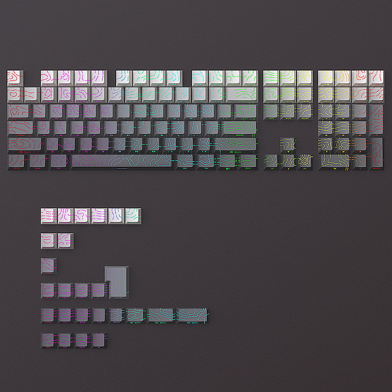 YMDK 134 Keys Color Contour Lines Personality Double Shot Side-lit Dye Sub PBT Cherry Profile Keycap for Most MX Mechanical Keyboard