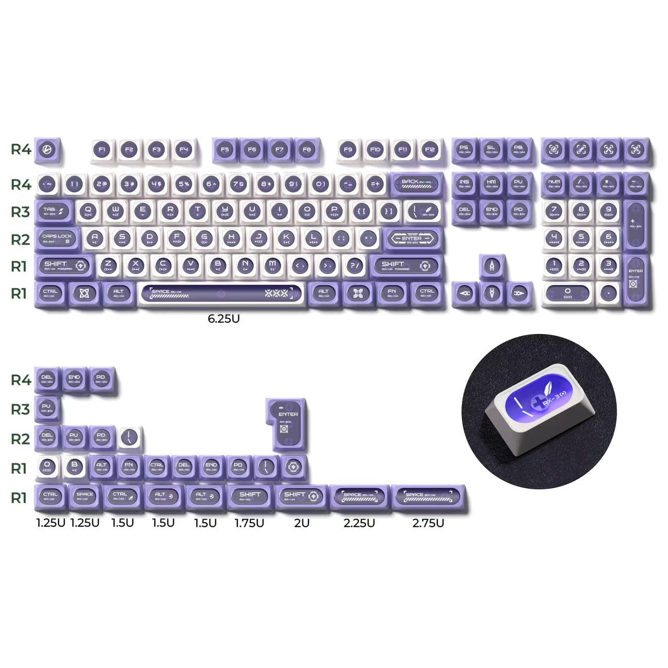 YMDK Crescent Moon Matte Shine Through 136 Key Top Print Keycaps PBT+PC Matte Dye Sub Keycaps MAX Profile for 61/68/84/87/98/104/108 MX Mechanical Keyboard