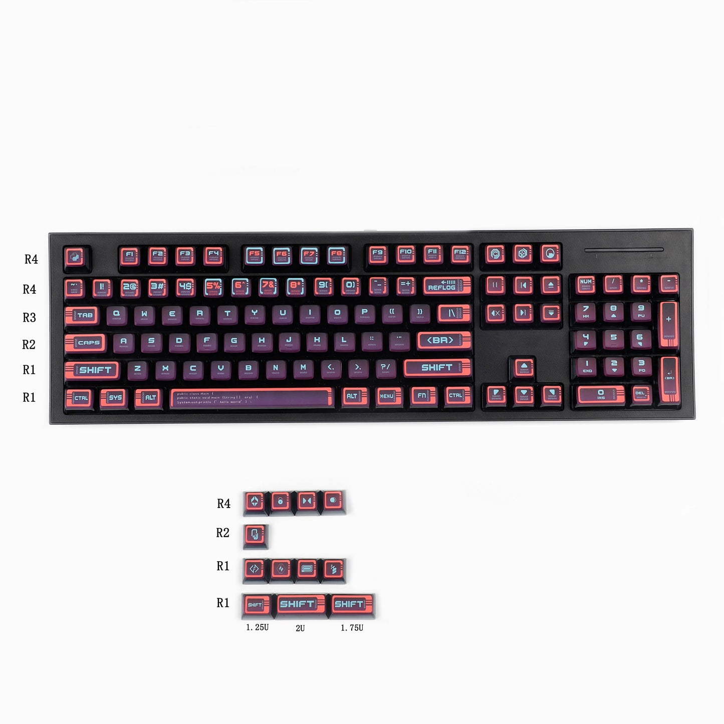 YMDK Red Cyber Style Pudding Smoky Keycaps(ASA Profile PBT Backlit)