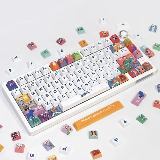 YMDK American Oil Painting Spray Theme Keycaps 128 keys Fun PBT Dye Sublimation Cherry MOA Profile DIY Custom Keycaps for 61/75/87/98/100/104 MX Mechanical Keyboard