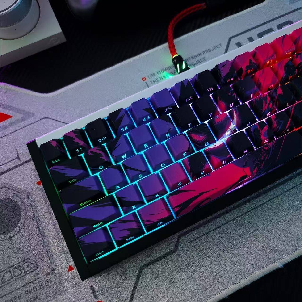 YMDK Briquettes Full Set Keycaps Cartoon PBT Cherry Profile Side Print Light-transmitting for MX Mechanical Keyboard