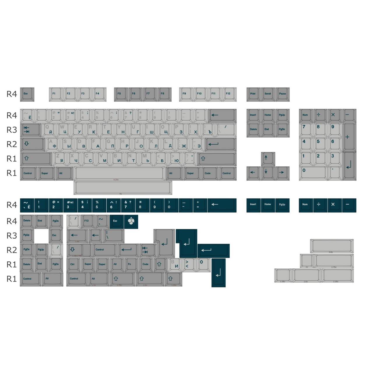 YMDK Prussian Blue Theme Full Set Keycaps 176 Keys Russian PBT Dye Sub Cherry Profile Keycap for Mechanical Keyboard