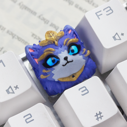 YMDK Blue Cat Personality Keycaps Handmade Cute Animal Resin Translucent Key Cap for MX Mechanical Keyboard