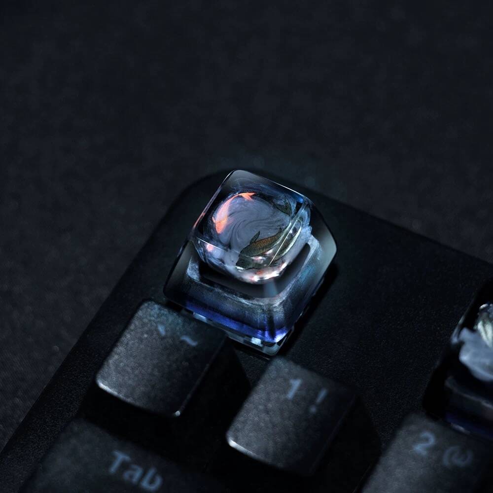 YMDK Koi Fish Personalized Keycaps Translucent Resin Hand-made Custom Keycap Novel Good Luck Key Cap for MX Mechanical Keyboard