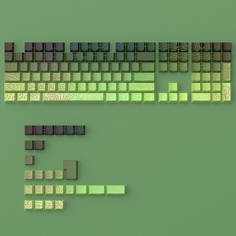 YMDK 134 Keys Color Contour Lines Personality Double Shot Side-lit Dye Sub PBT Cherry Profile Keycap for Most MX Mechanical Keyboard