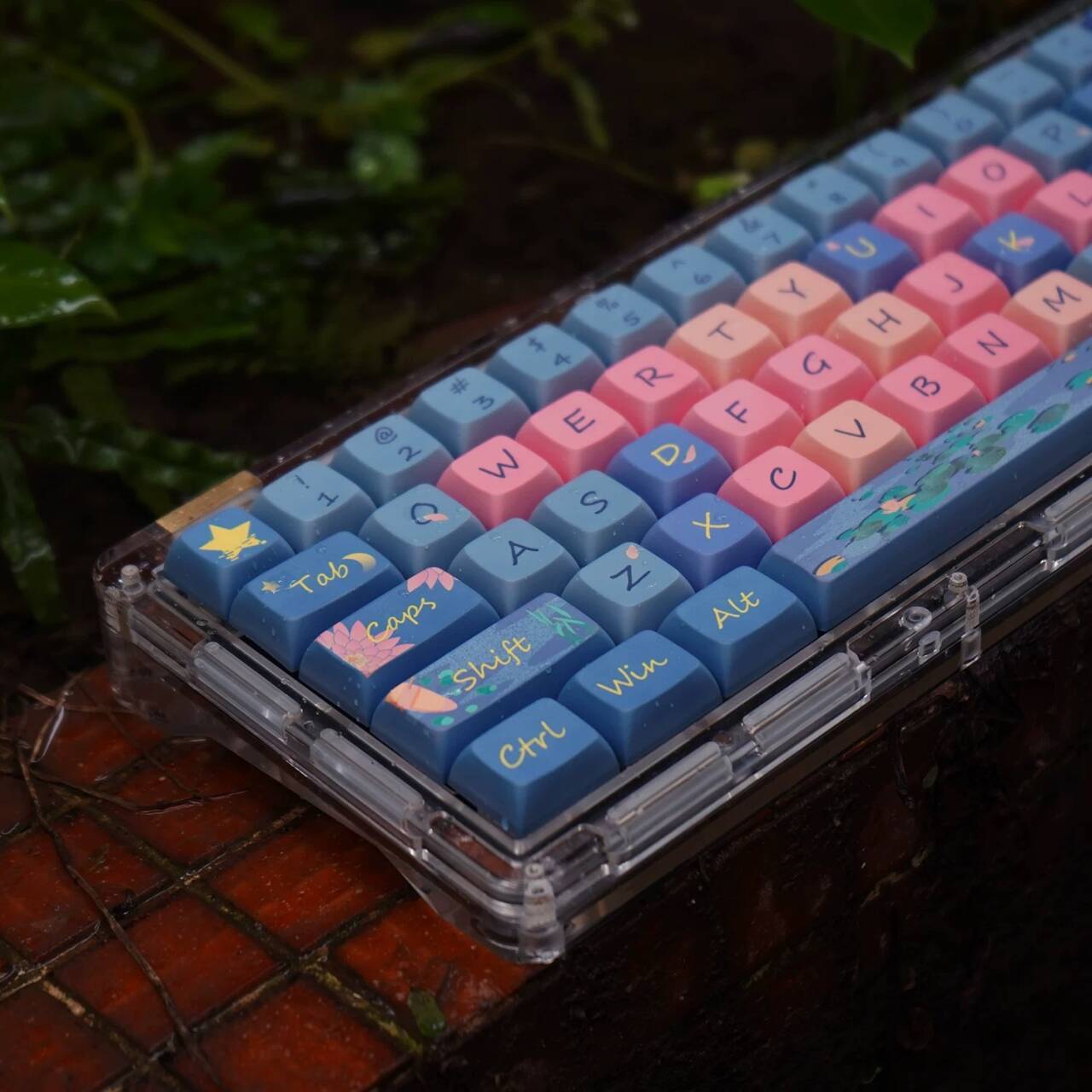 YMDK Lotus Pond Night Theme Keycaps Full Set 126 Keys XDA Profile PBT Dye Sub Keycap for Mechanical Keyboard