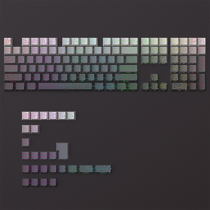 YMDK 134 Gradient Contour lines Double Shot Shine Through Sidelit Dye Sub PBT Cherry Profile Keycap for MX Mechanical Keyboard