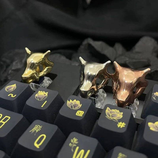 YMDK Sheep Skull Pure Copper Personality Keycaps Technology Texture Translucent Key Caps Retro Keycaps for MX Mechanical Keyboard