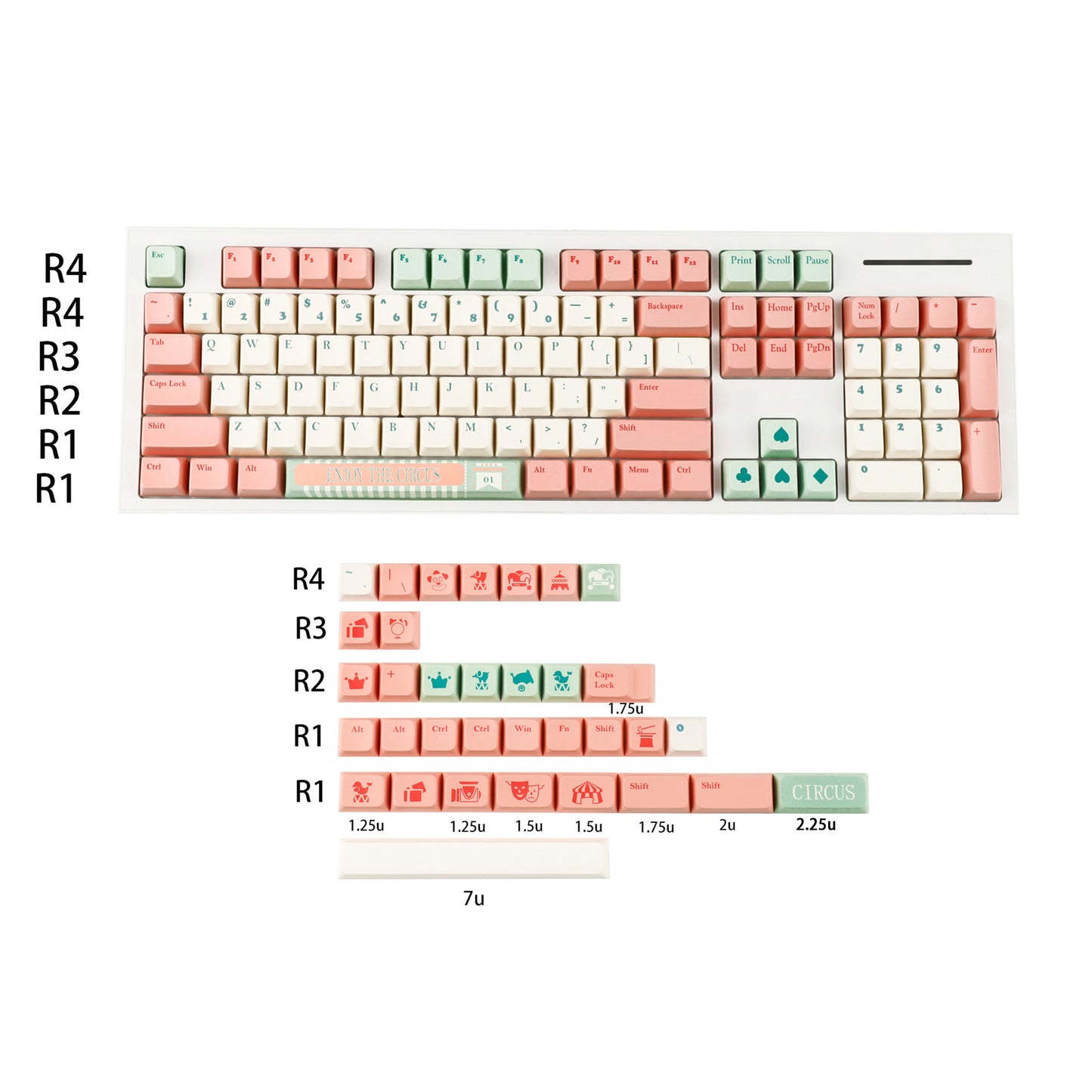 YMDK Circus Theme 138 Keycaps(MDA Profile PBT)