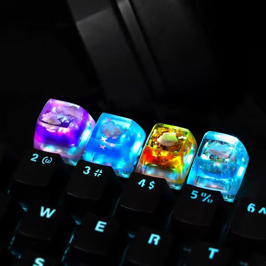 YMDK Sky Light-transmitting Personality Keycaps Clouds Stars Sunrise Sunset Keycap Cute Novel Handmade Creative key Caps for MX Mechanical Keyboard