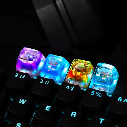 YMDK Sky Light-transmitting Personality Keycaps Clouds Stars Sunrise Sunset Keycap Cute Novel Handmade Creative key Caps for MX Mechanical Keyboard