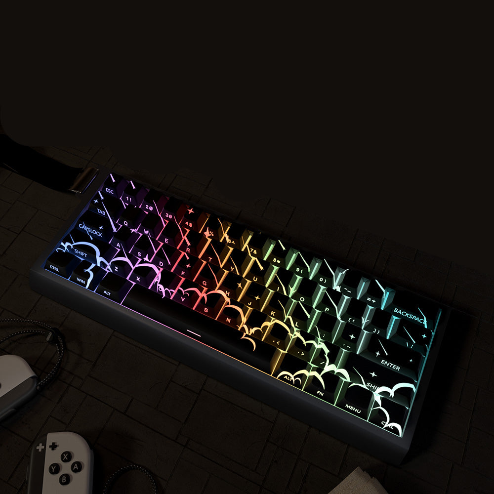 YMDK Lightning 140 Key Keycaps Side-lit PBT+PC Cherry Profile Five-sided Dye Sub Shine Through Custom Keycap for MX Mechanical Keyboard 61/64/68/84/87/100/104/108 Layout