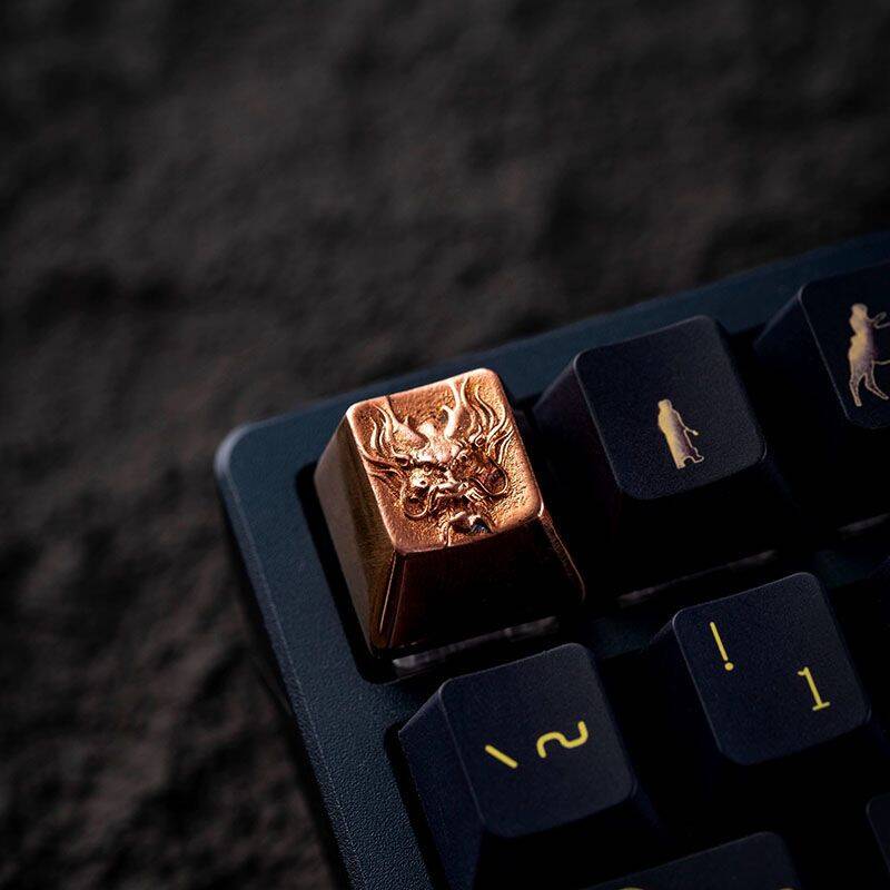 YMDK Dragon Totem Retro Glossy Personality Keycaps Metal Key Caps Cool Novel Creative Keycap for MX Mechanical Keyboard