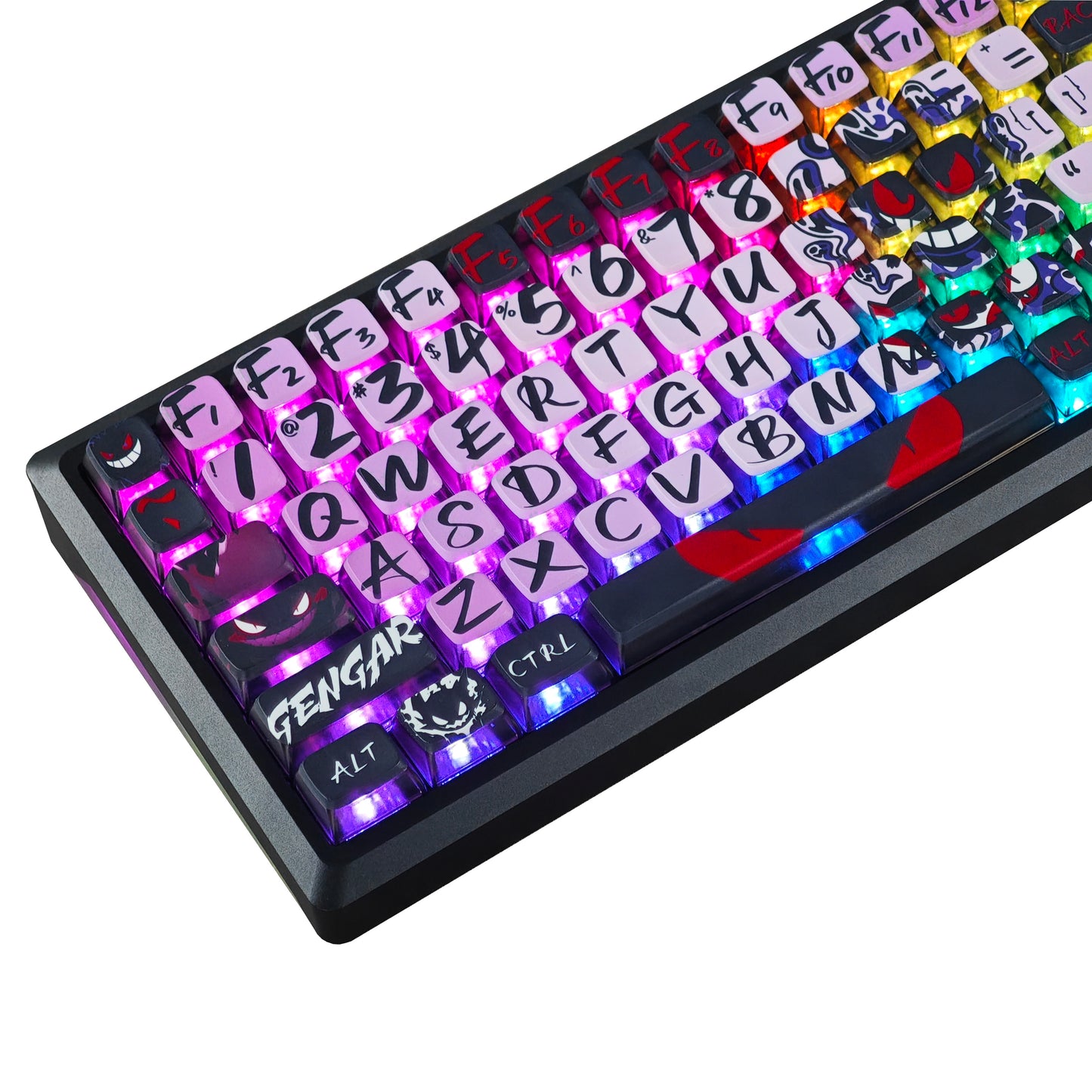 YMDK Evil Briquettes Gengar Cartoon Keycaps Translucent Full Set 122 keys MDA Profile PBT+PC Dye Sub Cool Custom Keycaps for MX Mechanical Keyboard