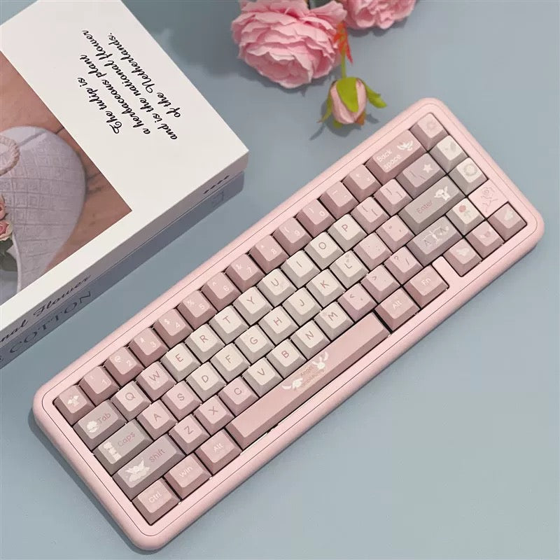 YMDK Soft Mist Angel Theme Keycaps Full Set 130 Keys Cherry Profile PBT Dye Sub Keycap for MX Mechanical Keyboard