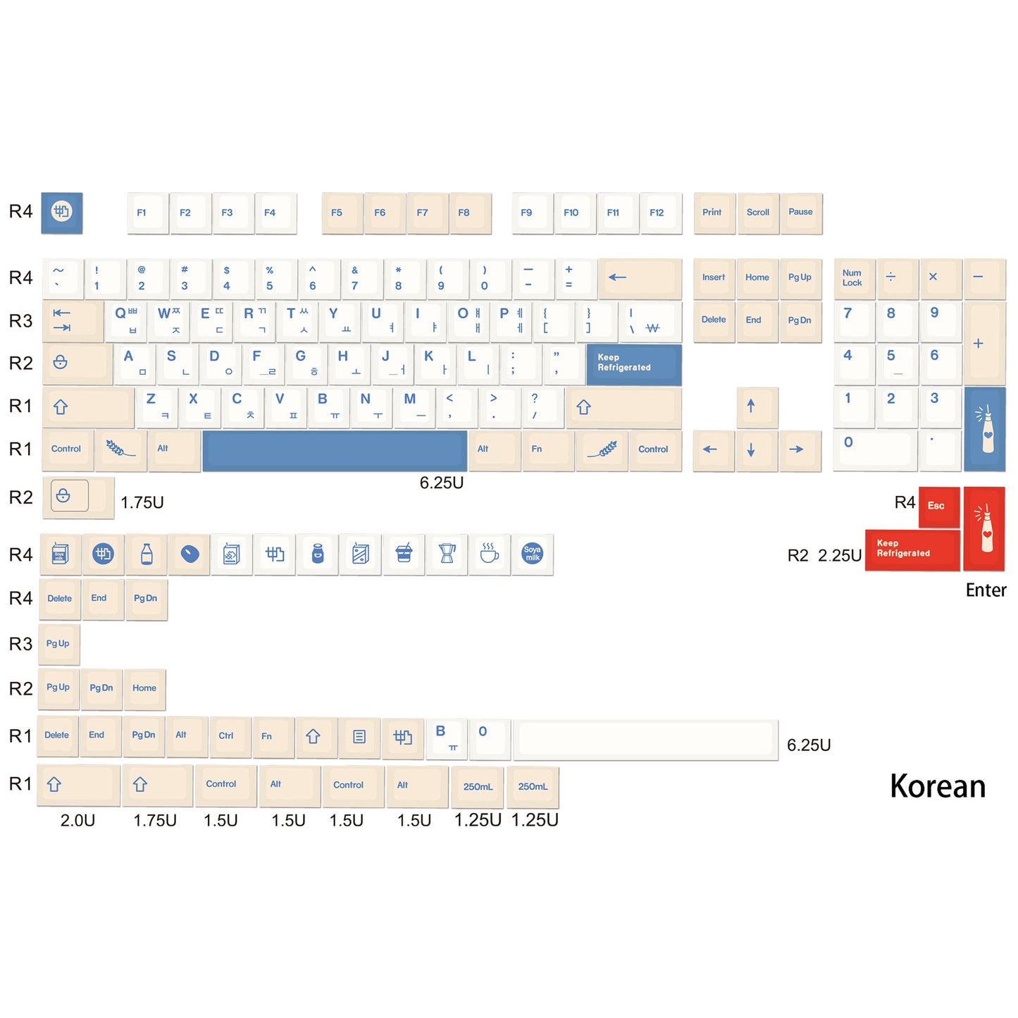 YMDK 146 Soya Milk Theme Keycaps Minimalist PBT Cherry Profile Top Print Dye Sub Keycap English Korean Japanese for MX Mechanical Keyboards
