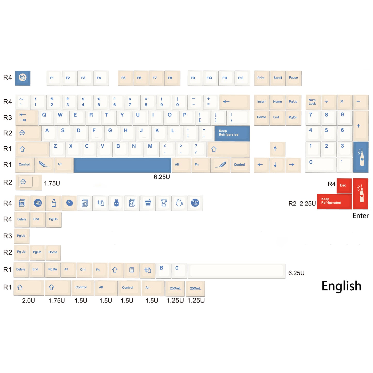 YMDK 146 Soya Milk Theme Keycaps Minimalist PBT Cherry Profile Top Print Dye Sub Keycap English Korean Japanese for MX Mechanical Keyboards