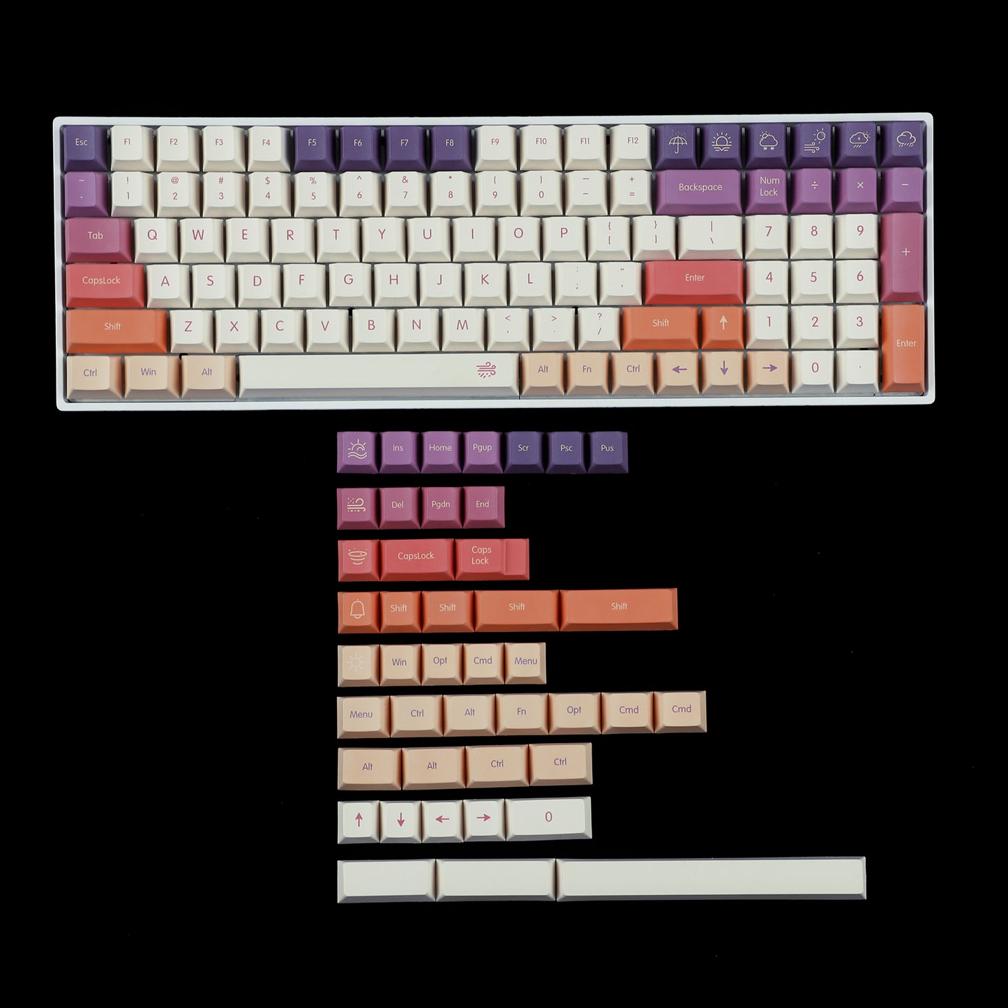 YMDK Smoke Cloud 143 Keycaps(Dye Sub Cherry Profile PBT 1.5mm/ANSI 104 TKL GK61 96 75 GMMK NCR80 Using)