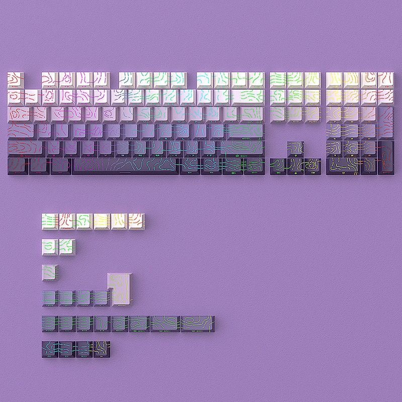 YMDK 134 Keys Color Contour Lines Personality Double Shot Side-lit Dye Sub PBT Cherry Profile Keycap for Most MX Mechanical Keyboard